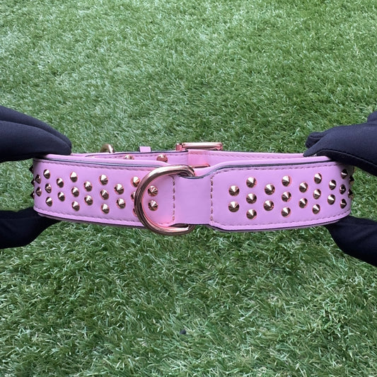 Leather Dog Collar - Studded (Pink)