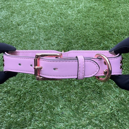 Leather Dog Collar - Studded (Pink)