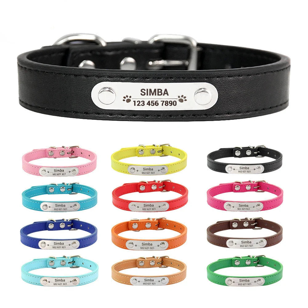(Personalized) - Leather Dog Collar