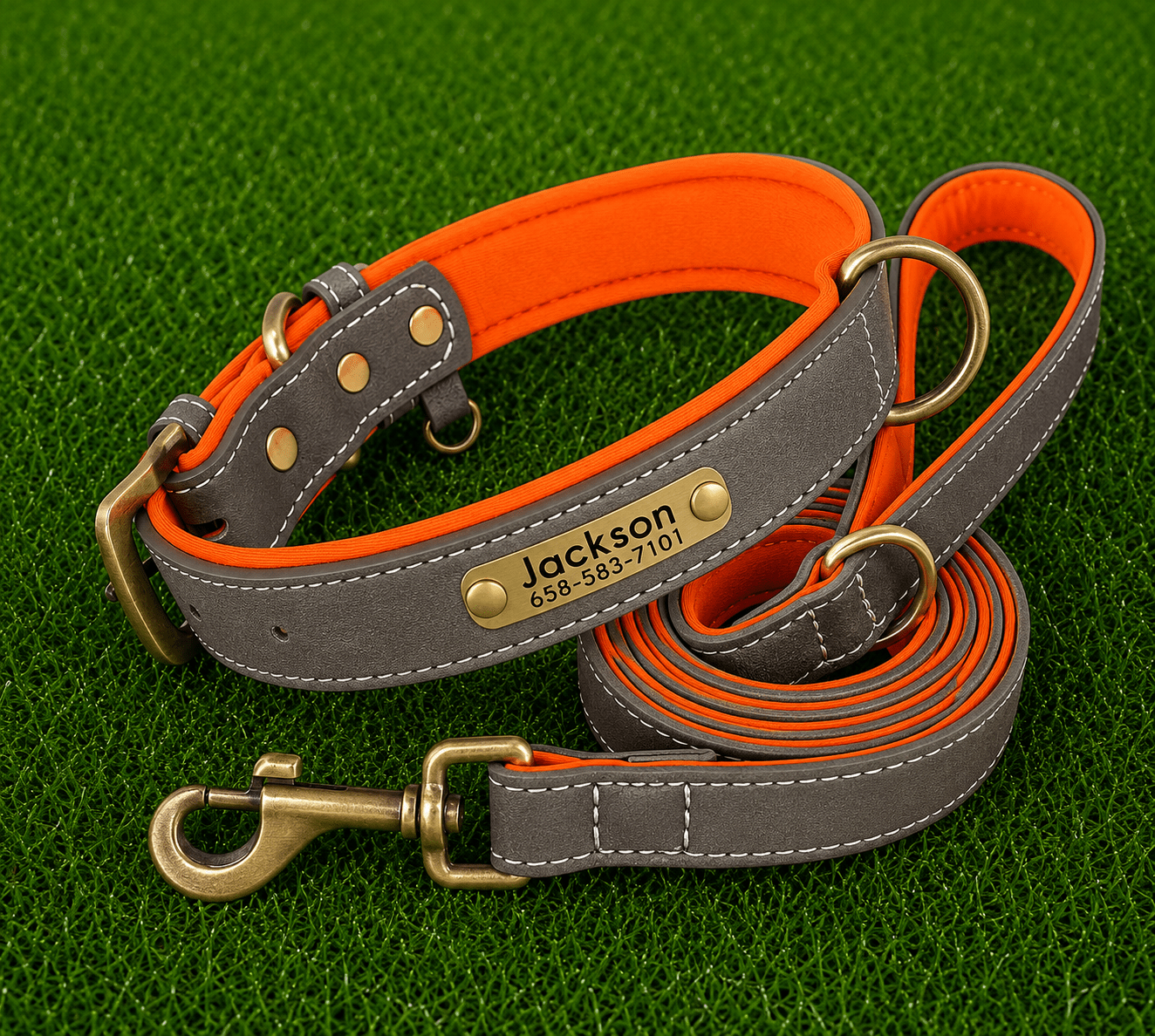 Leather Collar (Personalized) & Leash Set - Imperial Pawz