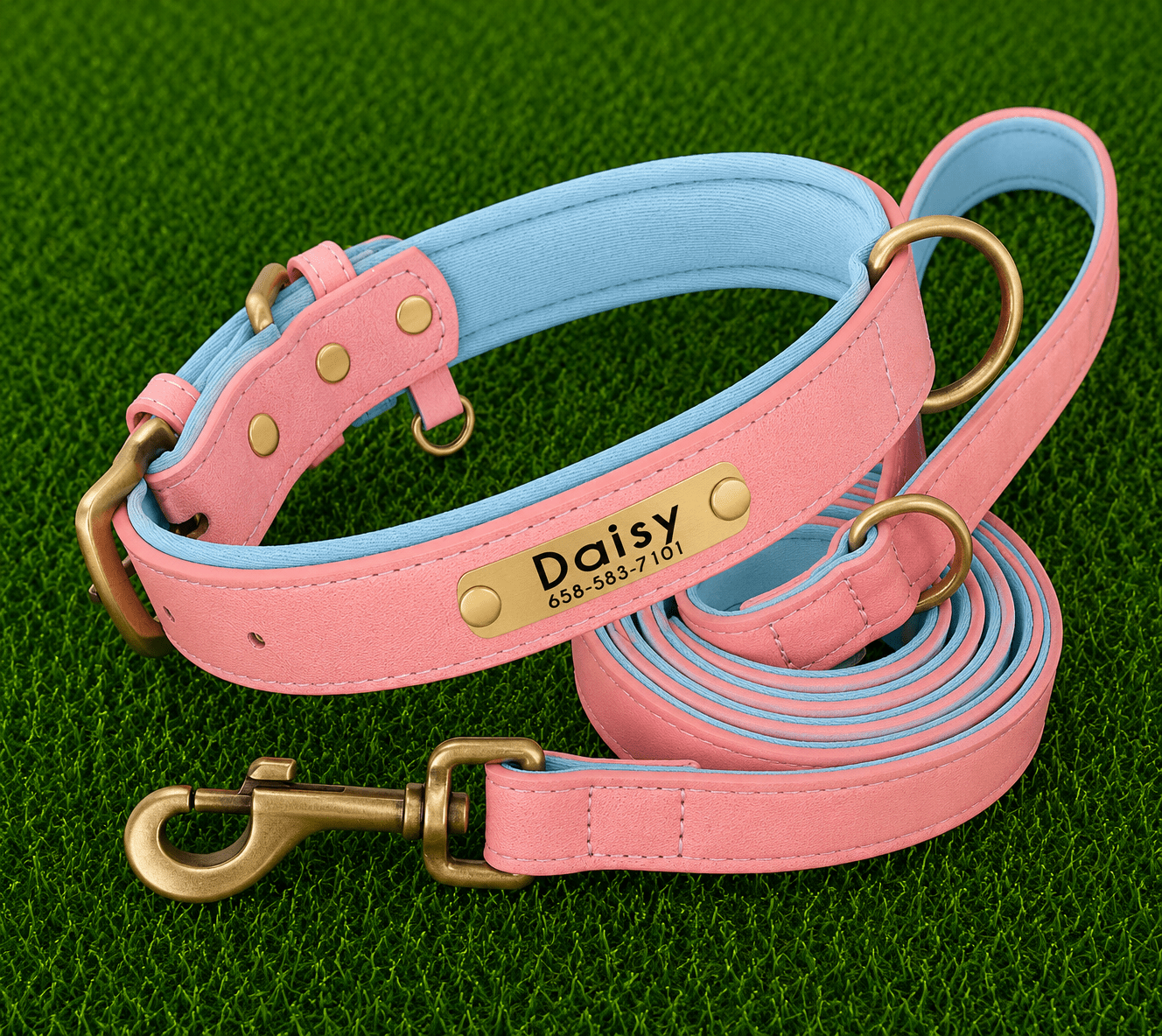 Leather Collar (Personalized) & Leash Set - Imperial Pawz