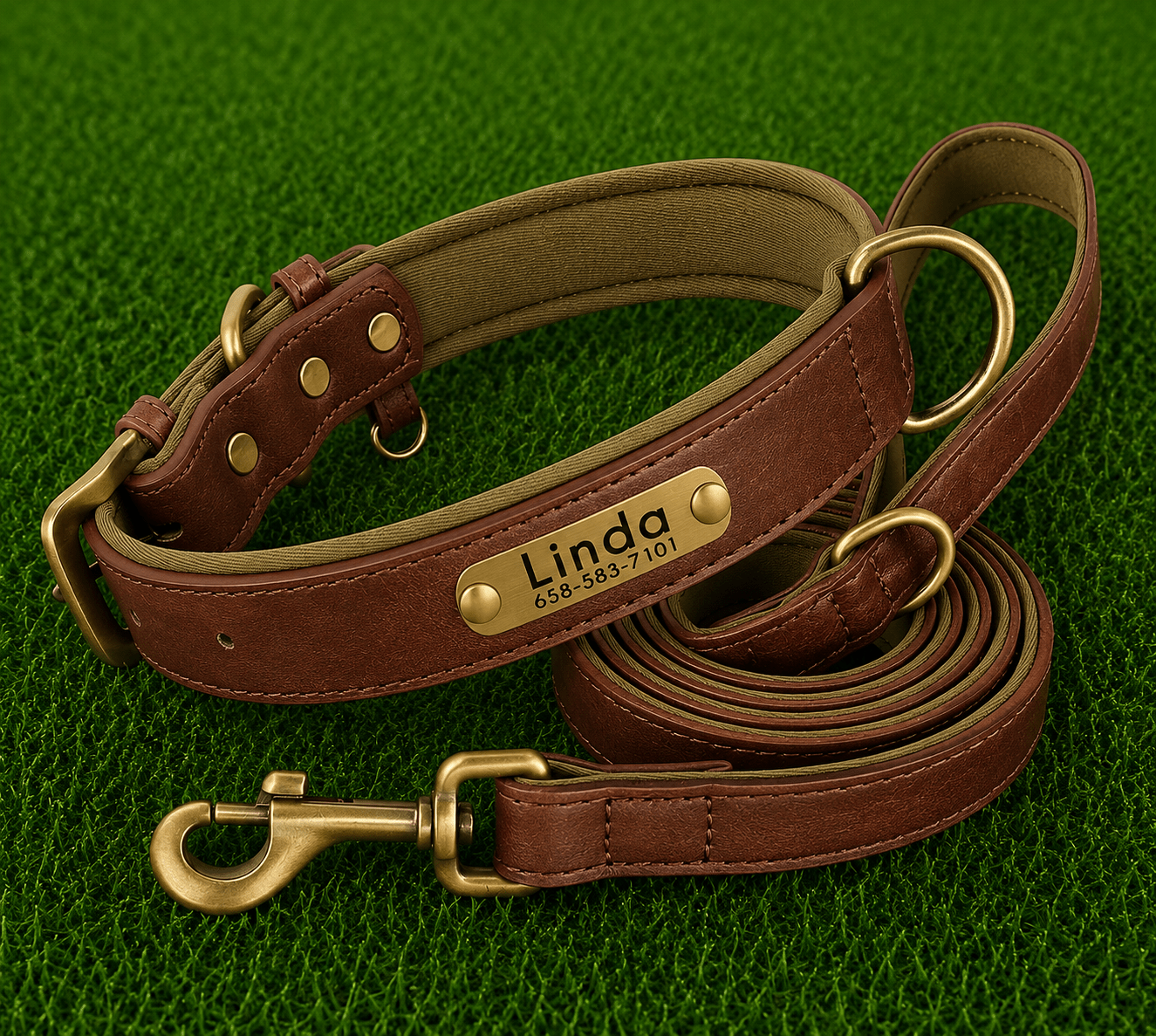 Leather Collar (Personalized) & Leash Set - Imperial Pawz