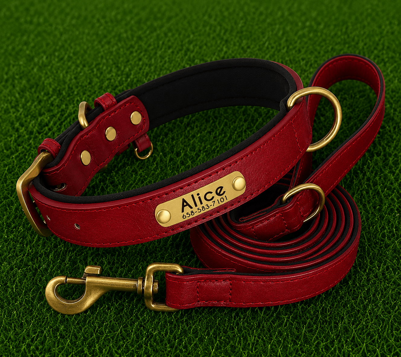 Leather Collar (Personalized) & Leash Set - Imperial Pawz
