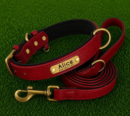 Leather Collar (Personalized) & Leash Set - Imperial Pawz