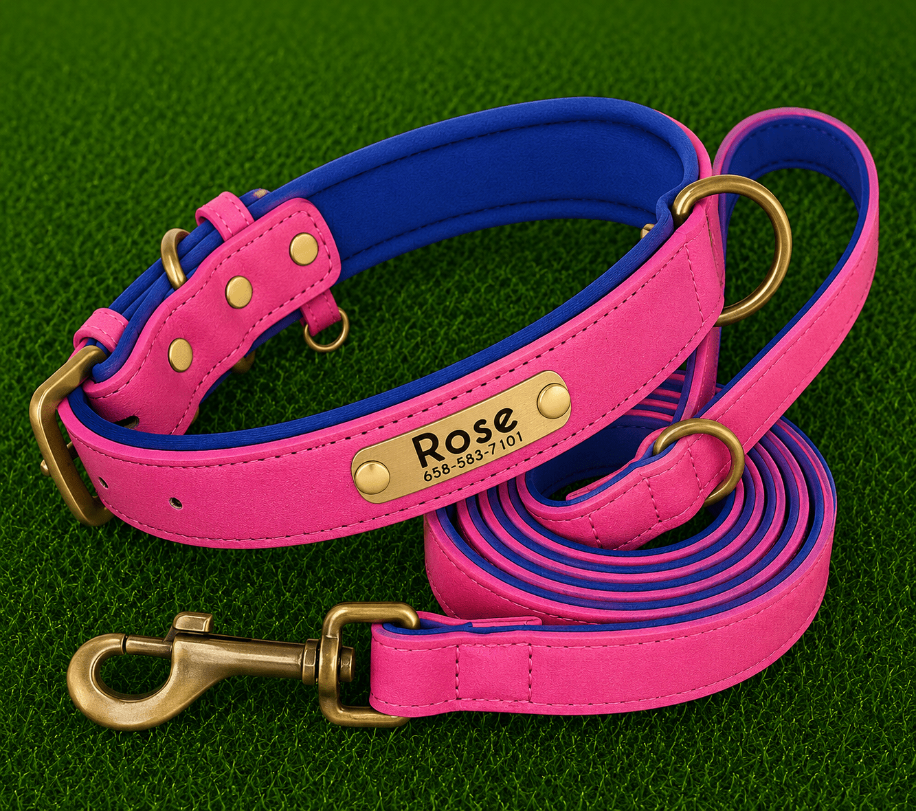 Leather Collar (Personalized) & Leash Set - Imperial Pawz